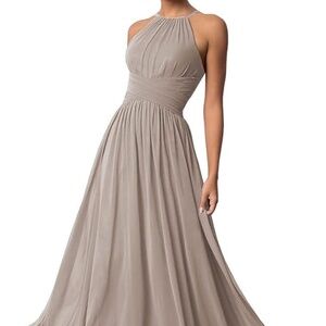 Taupe Halter Bridesmaid Dresses Wedding Long Spaghetti Straps A Line Formal